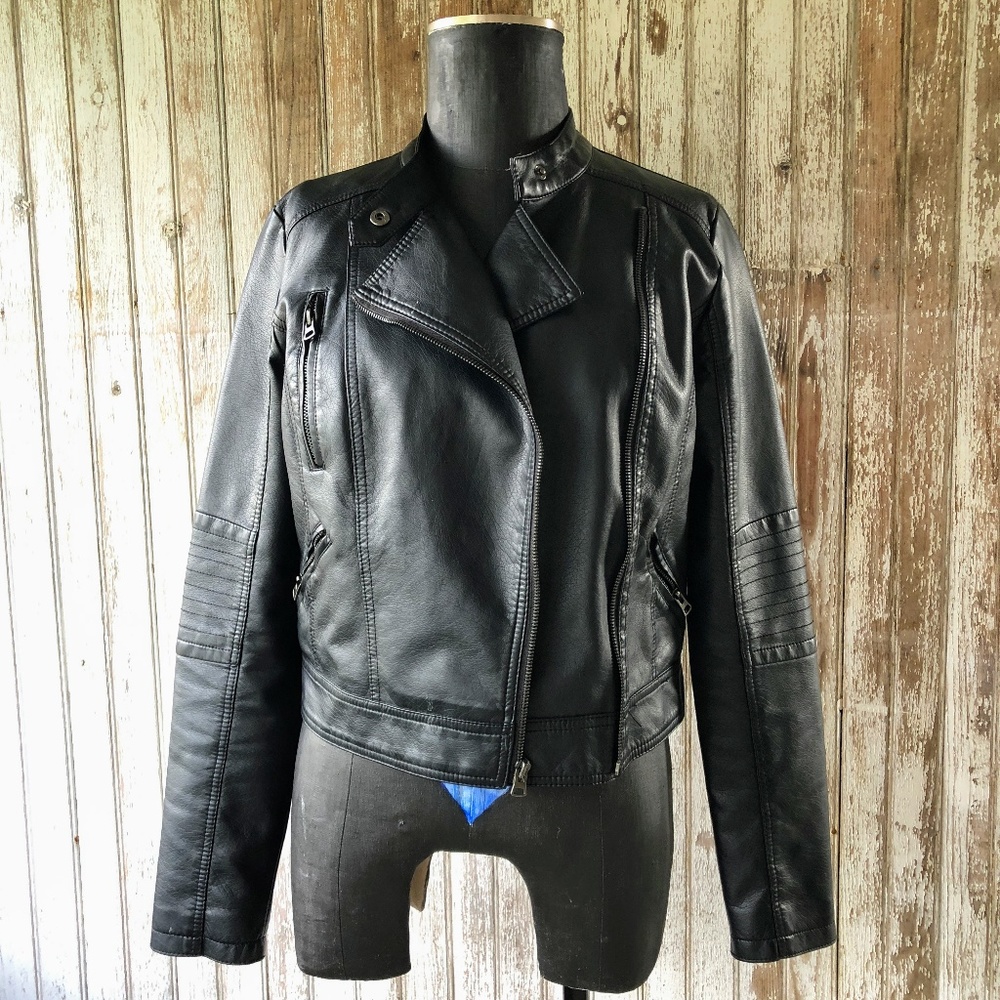 Faux Leather Motorcycle Jacket Medium